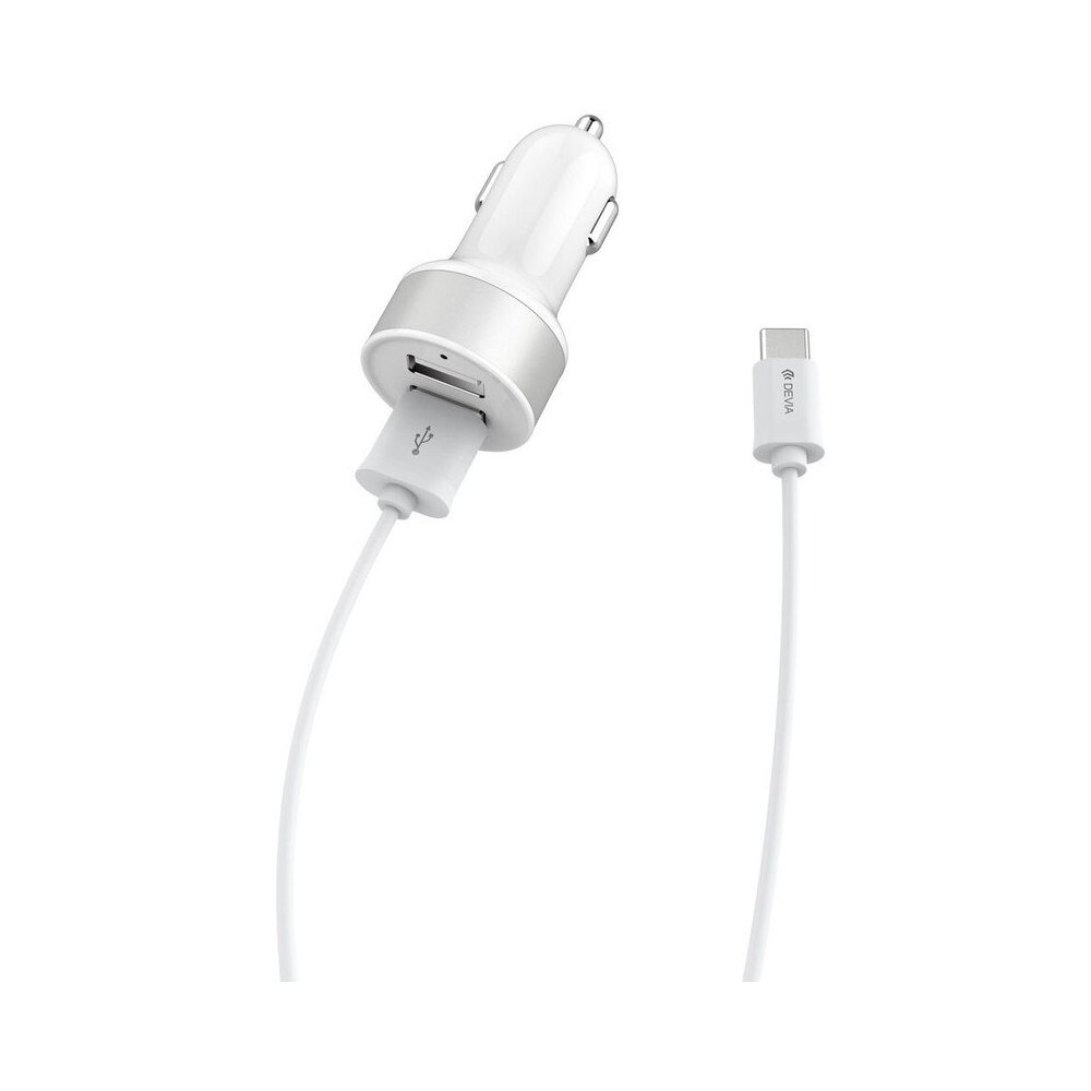 Incarcator Auto Devia 22CA TipC Alb 2USB/2A